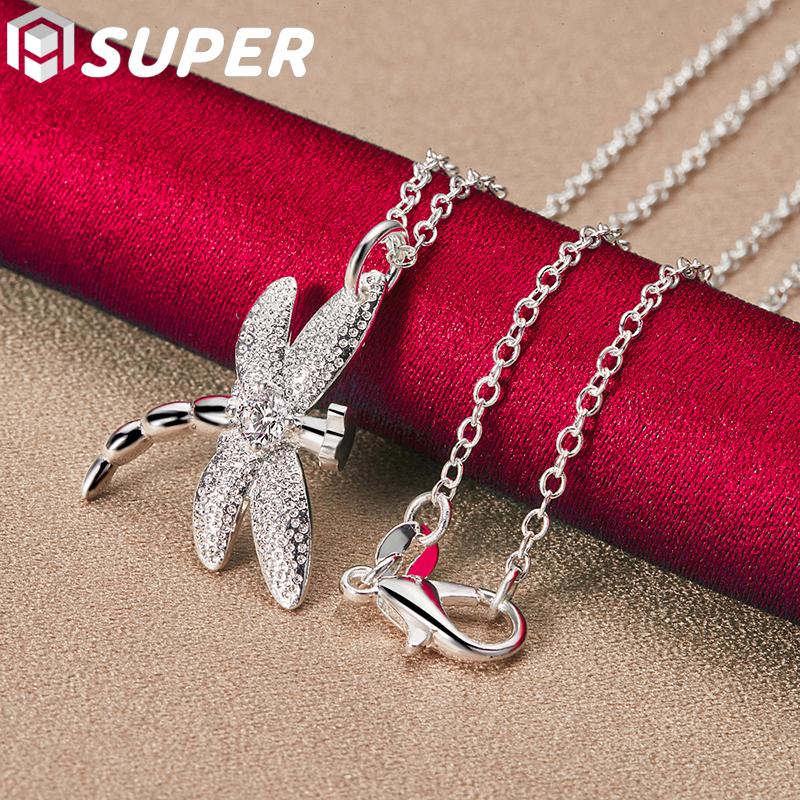 925 Sterling Silber AAA Zirkon Libelle Anhänger Halskette 18 Zoll Schmuck