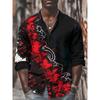 Men's Long Sleeve Shirt Floral Elegant Painted Flower Printed Shirt Men's Fashion Casual Lapel Button Shirt Beach Shirt