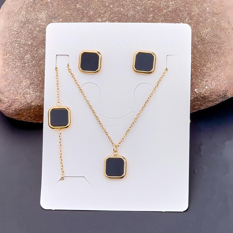 Stainless Steel 18k Gold Plated Tarnish Free Square Shell Necklace Earrings Bracelet Set for Women Wedding Party Jewlery Suit