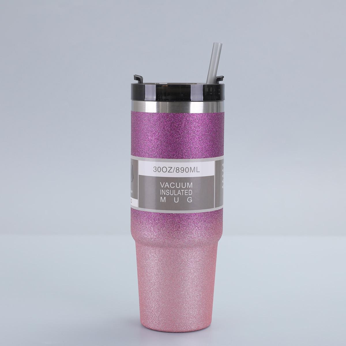 20oz Double-Layer Diamond Paint Stainless Steel Car Straw Cup - Large Capacity Thermos 20oz
