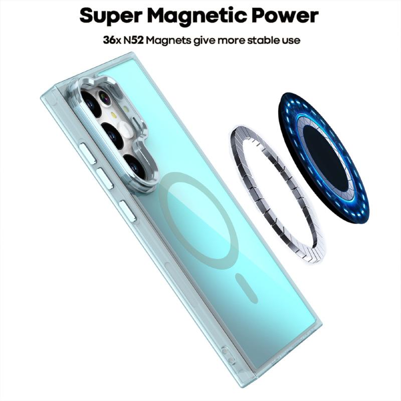 For Magsafe Magnetic Luxury Solid Color Border Lens Holder Phone Case For Samsung S25 Ultra S23 S22 S24 Ultra Plus FE Back Cover
