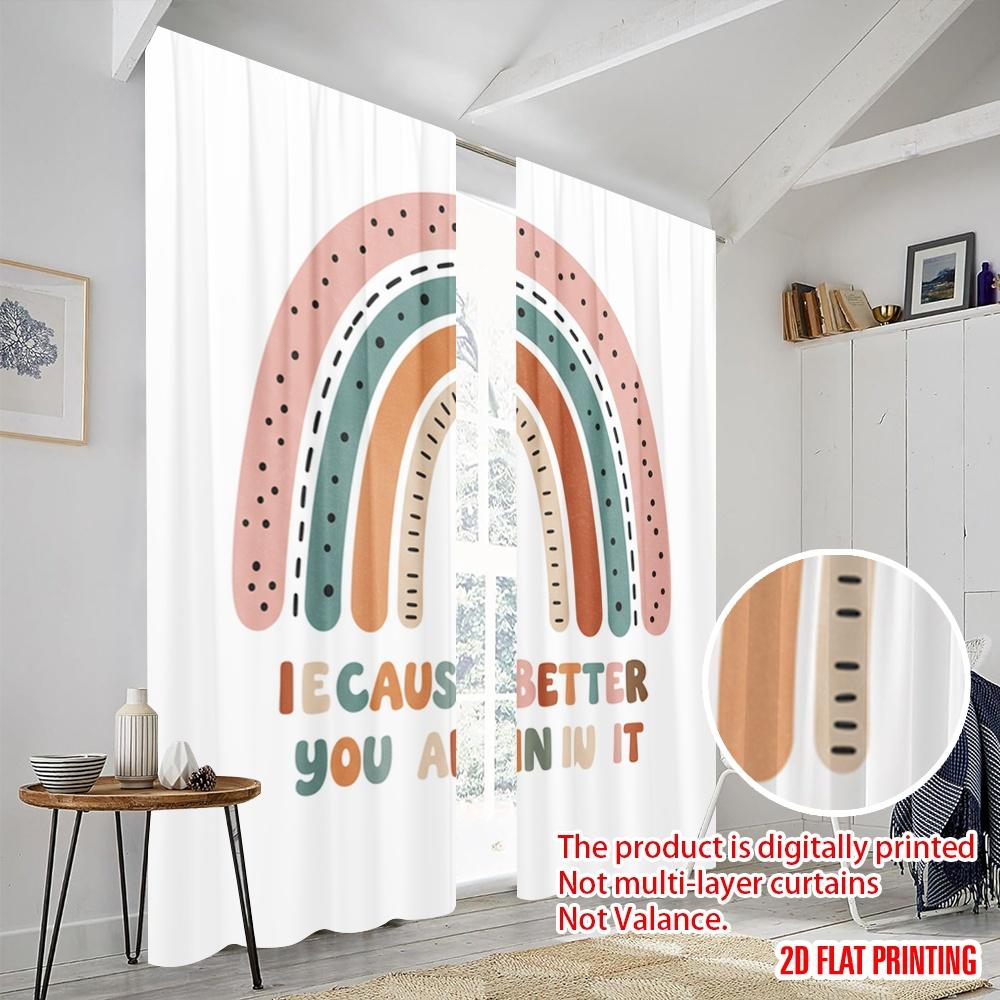 2pcs 2D flat printing Curtain Rainbow Classroom Quote Fabric Without Electricity Party Decorations Use for Outdoor Holiday