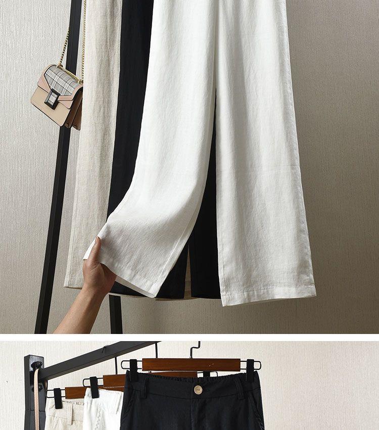 High Waist White Cotton Linen Wide Leg Pants for Women - Loose, Slimming Korean Style