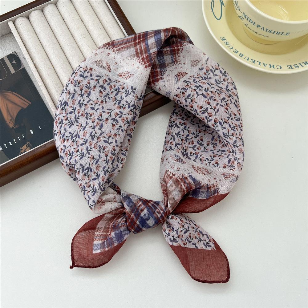 Liten fyrkantig scarf i bomull och linne Sidenhalsduk Dam Vår och höst Ny stil Konstnärlig och mångsidig Mode Temperament Huvudband Scarf