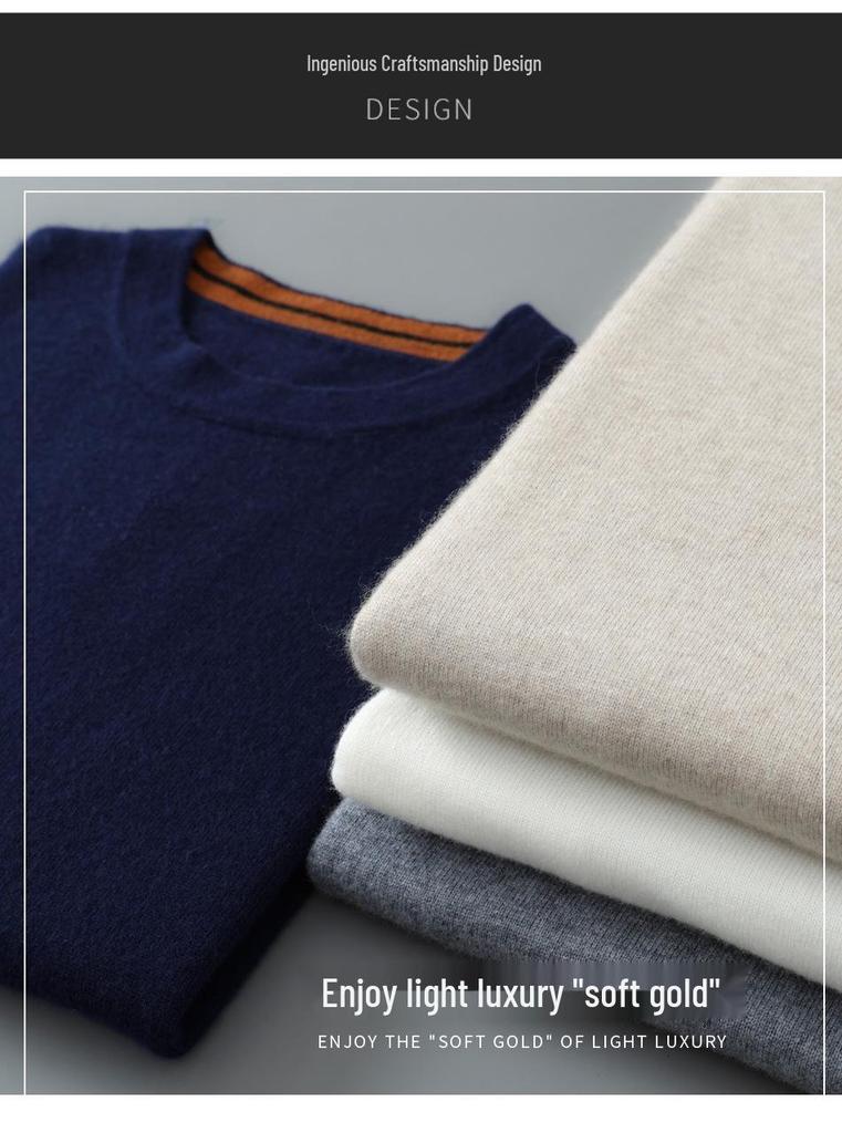 Men's Luxury Cashmere Wool Sweater - Round Neck, Autumn/Winter Business Casual Top