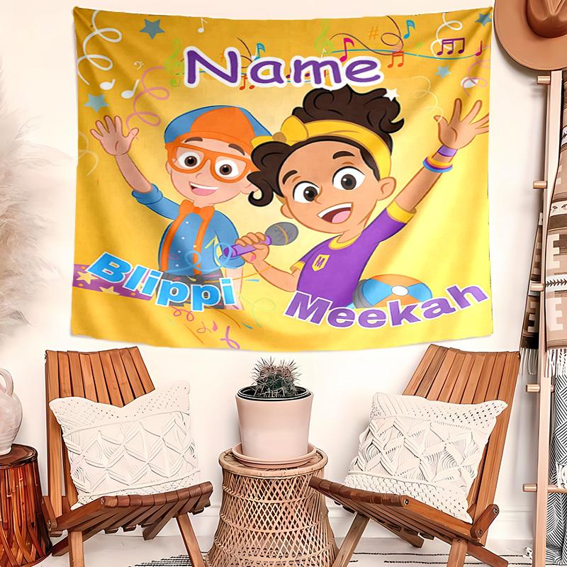 Personalized Blippi Background Tapestry,Custom Name Birthday Party,Multifunctional Wall Decoration for Home Decor,Various Occasions