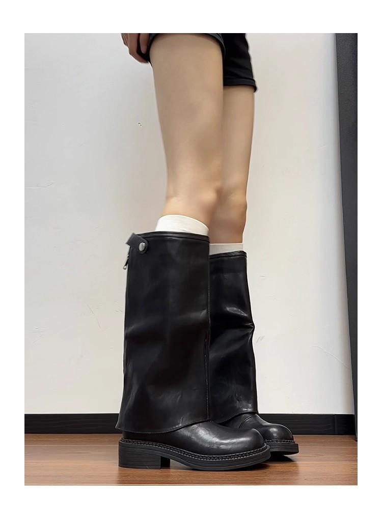 Two Thick-soled Small Men Wear Removable Boots for Women's 2025 New Versatile Pleated But Knee Trousers Knight Boots