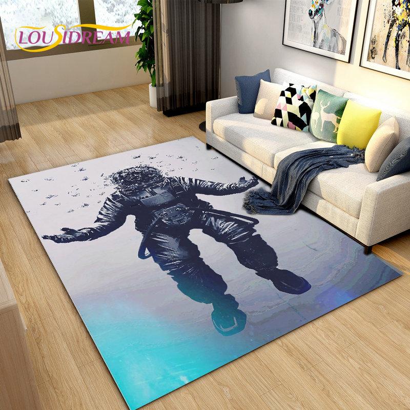 3D Astronaut Space Cartoon Area Rug,Carpet Rug for Living Room Children's Bedroom Sofa Doormat Decoration,Kid Non-slip Floor Mat