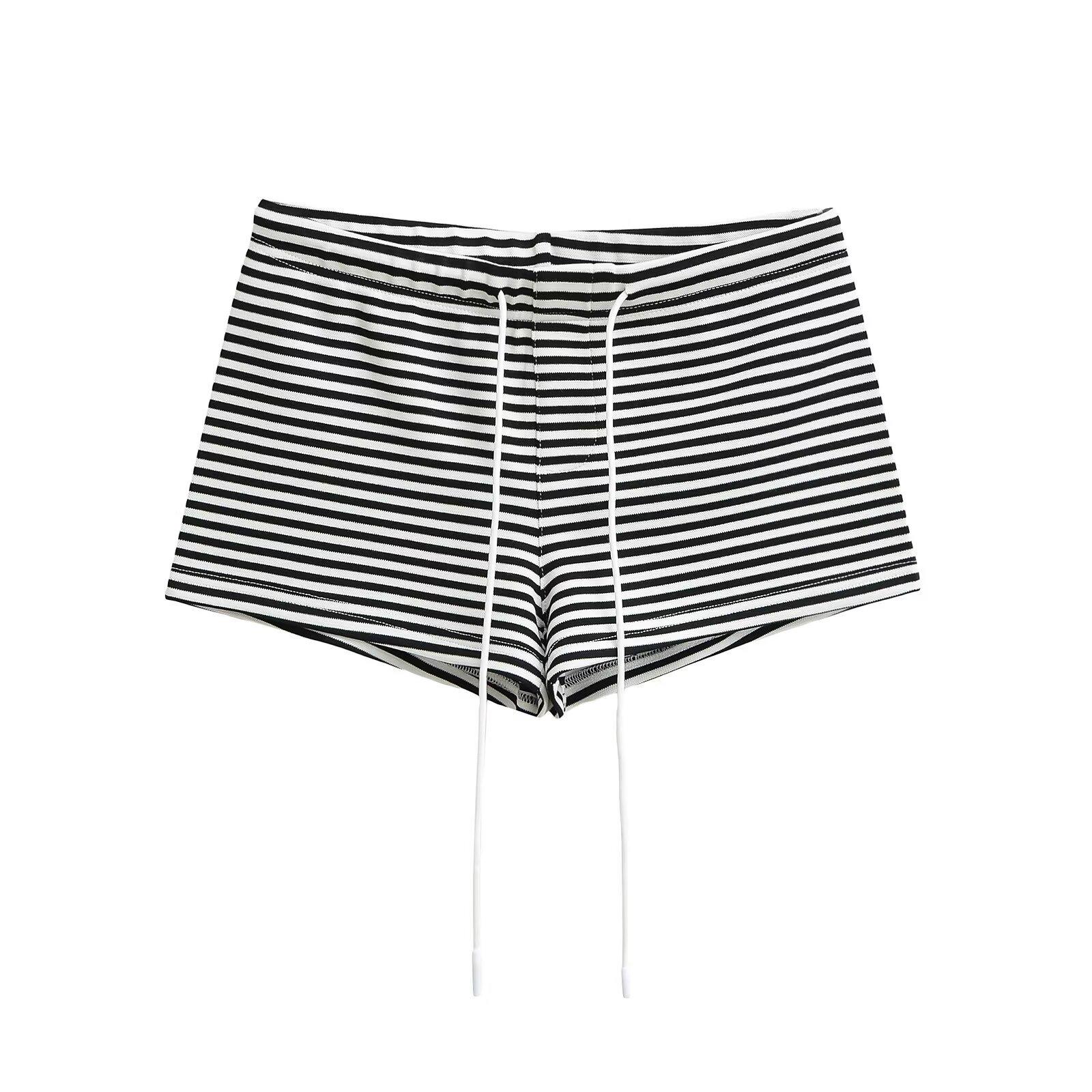 

Женские повседневные шорты с принтом в полоску и завязками Весна/Лето 2025 Small белый