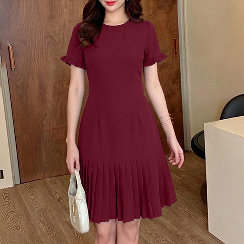 ZANZEA Women Casual Round Neck Solid Color Short Sleeve Dress