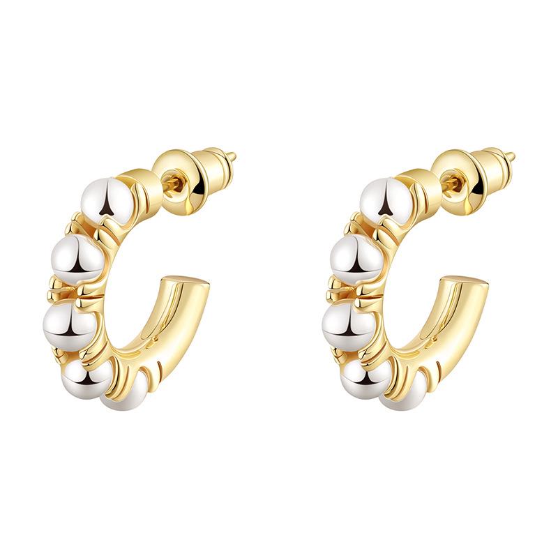 Elegant Gold C-Shaped Pearl Stud Earrings - Non-fading Fashion Jewelry