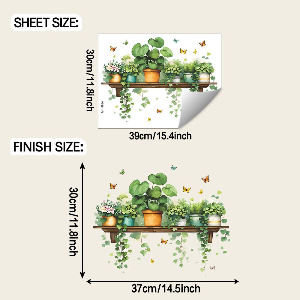 

Painted Green Ivy Potted Plant Shelf, Butterfly Living Room and Bathroom Decorative Wall Stickers