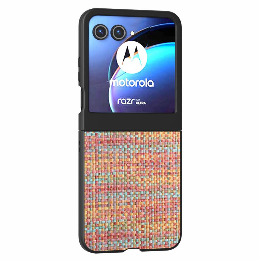 For Motorola Razr 50 5G Case Plaid Texture Leather+PC Phone Cover Black Edge