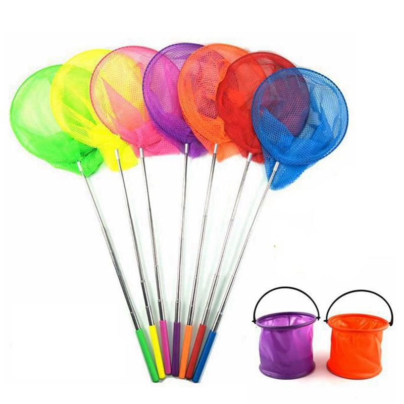 Retractable Fishing Net Kids Outdoor Insect Butterfly Dragonfly Net Stainless Steel Collapsible Foldable Nylon Landing Dip Nets