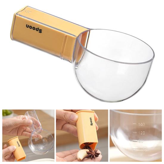 Graduated Spoon with Insect-Proof Storage Box Removable Handle Transparent Measuring Spoon 40ml-160ml Food-Grade Kitchen Tool for Rice Noodles Cooking