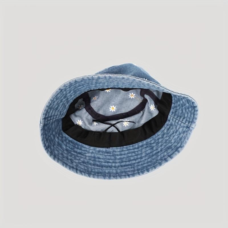 Lightweight Denim Women's Bucket Hat | Floral Embroidery, Stylish Sun Protection, Casual Summer Hat for Spring and Summer, Durable Headwear
