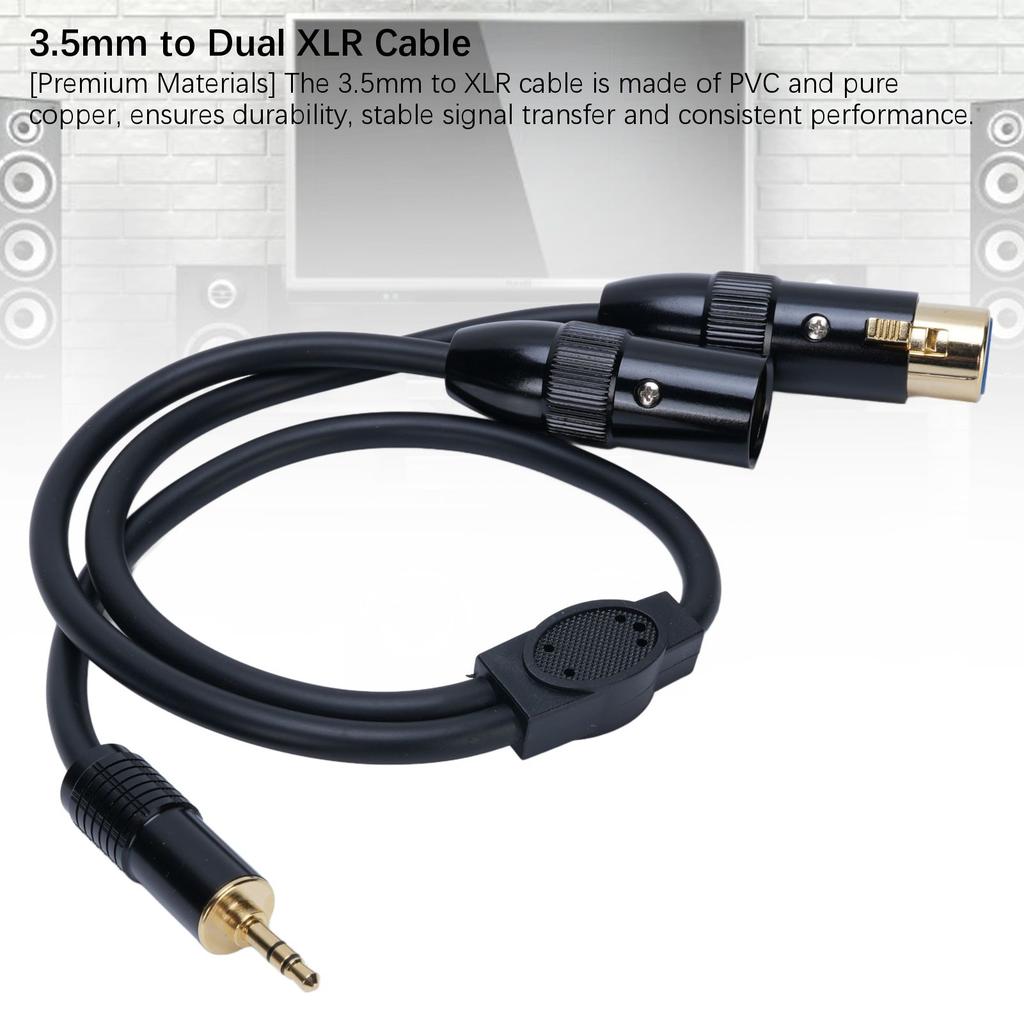 3.5mm to XLR Splitter Cable 0.5m Length 3.5mm Stereo Plug to 3 Pin XLR Male and Female Connector Cab