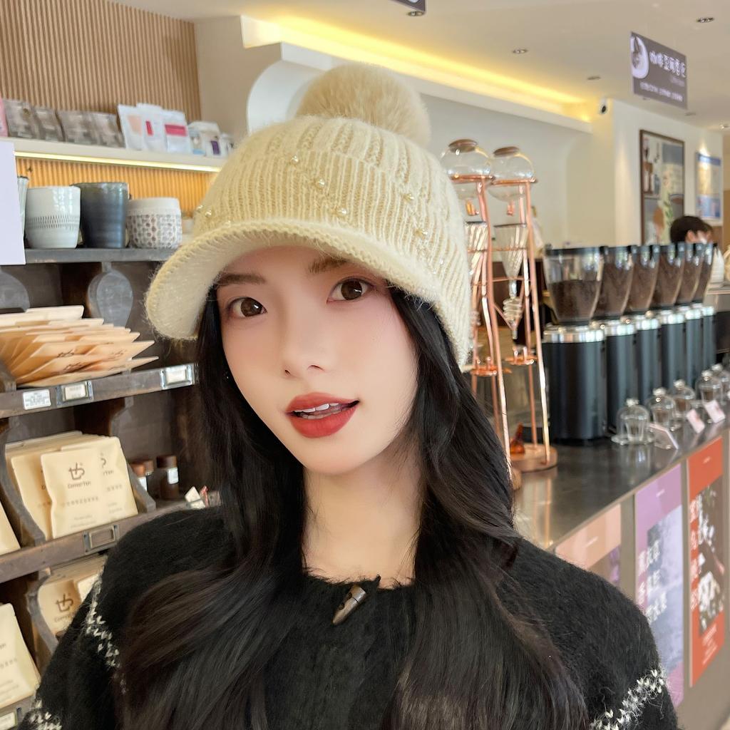 Outdoor Sports Women's Hat Autumn Winter Korean Baseball Cap Plush Lining Warm Knitted