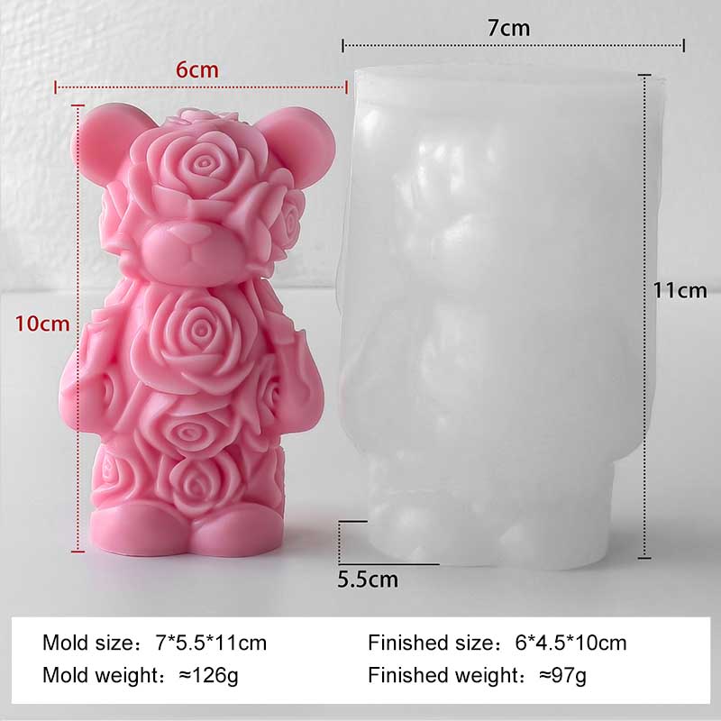 DIY Valentine's Day Rose Bear Silicone Mold Handmade Gift Scented Candle Gypsum Resin Mould Wedding Decor Candle Making Supplies