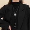 Adjustable Sliding Chain Rotating Snowflake Rhinestone Pendant Necklace for Women , Light Style 41 - 50cm
