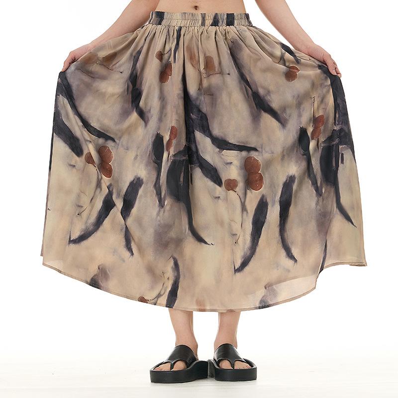 

XITAO винтажная повседневная женская юбка в китайском стиле с рисунком чернил в национальном стиле DMJ4144 One Size хаки