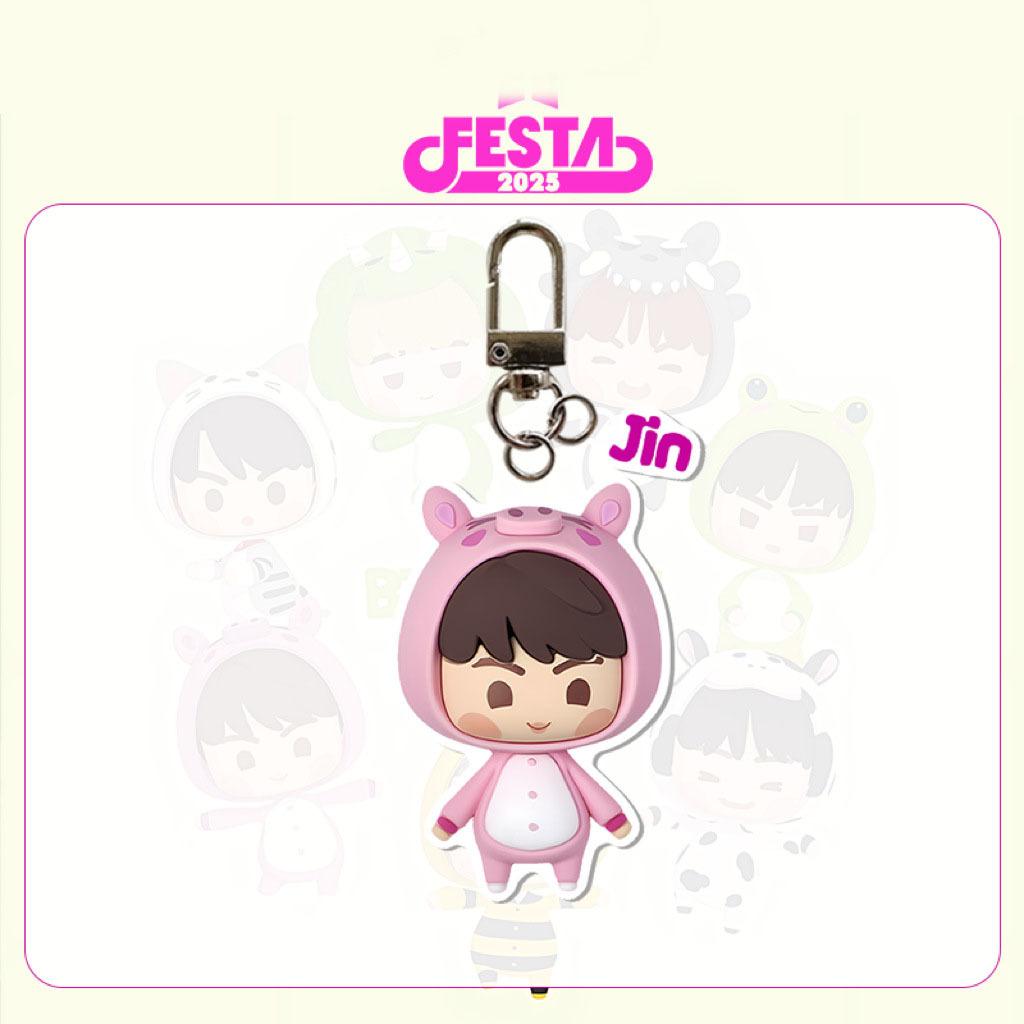BTS 2025 FESTA Animal Costume Cartoon Acrylic Keychain, Bangtan Boys Cute Cartoon Keyring with Member Name Tag, Kpop ARMY Fans Bag Charm