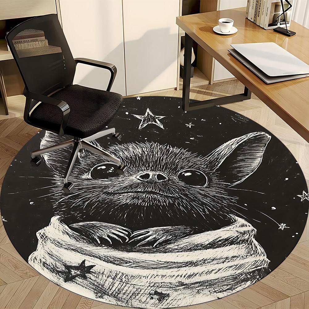 1PC Bat Starry Office Round Area Rug, Mat Suitable For Office, Under Office Chairs Bedroom Living Room Home Decor, Room Deco