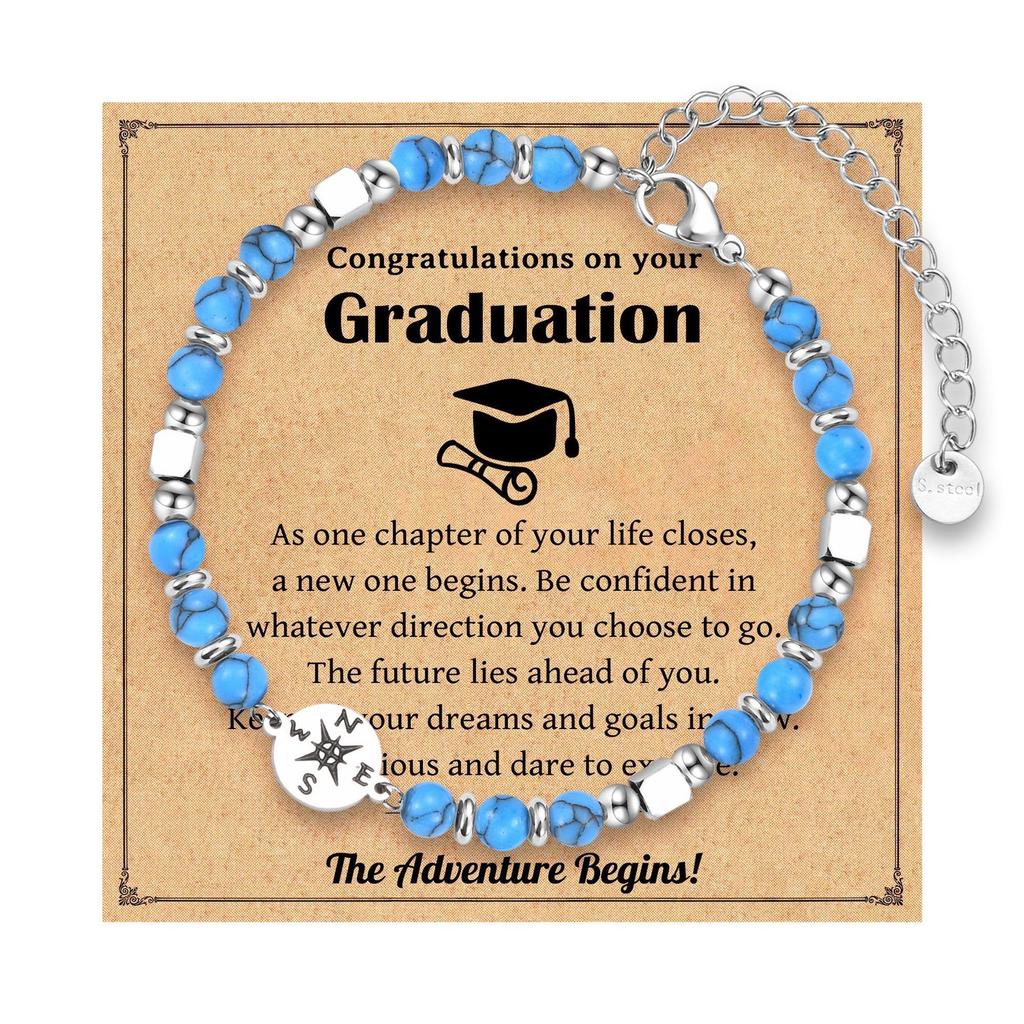 2026 Graduation Gifts Stainless Steel Compass Amazonite Amethyst Beads Bracelets for Women Girls High School College Graduates