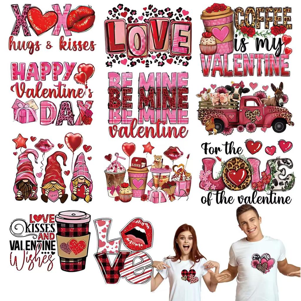 Valentine's Day Gifts: Heat Transfer HTV DTF Customized Couple T-shirts, Heat Press DIY Stickers, Clothing Heat Transfer Stickers