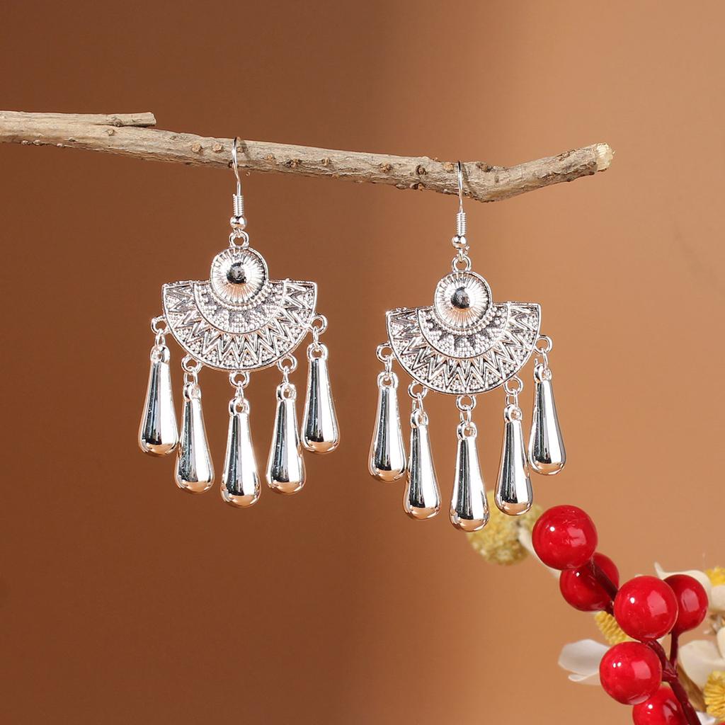 Turquoise Earrings Bohemian Drop Ear Earrings with Tassels, Geometric Alloy, Retro Style, Boastful Ear Accessories