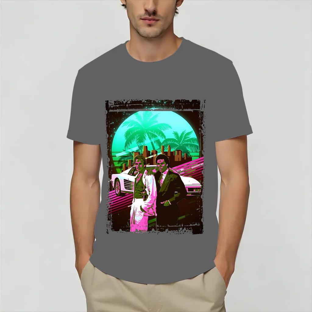 Unisexs Vintage Miami Vices T Shirts 100 Cotton Tops Hipster Short Sleeve Round Collar Tees Plus Size TShirts
