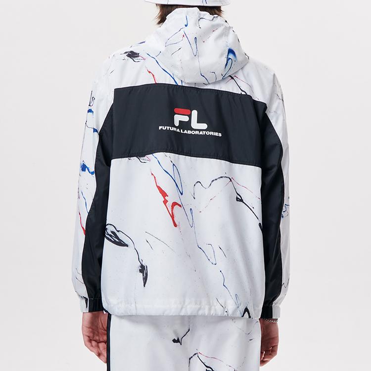 FILA Fusion X Futura Collaboration Splash Print Woven Sports Hooded Jacket Men jackets White T11M138704F-WT