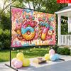 1 Piece 2D Banner | Birthday Party Background, Made of Polyester, Full of Desserts - "I Was 6 Years Old, Now I'm 7 Years Old"