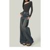 Jeans Reto Desgastado Retro Plus Size Feminino Calças Novas Femininas Design de Cintura Alta Calças de Perna Larga