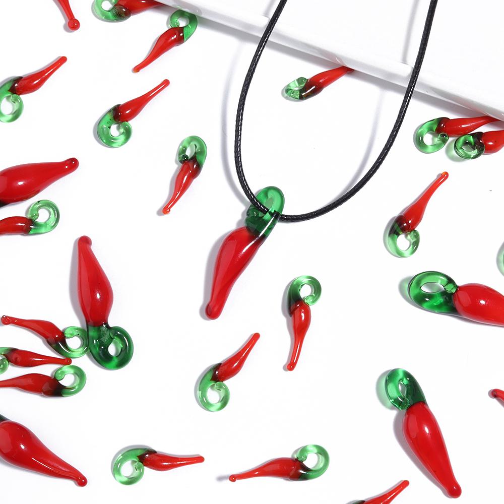 10-20ks Červené chilli skleněné korálky přívěsky Paprika skleněné přívěsky Pro výrobu šperků DIY Náhrdelník Náušnice Klíčenka Příslušenství