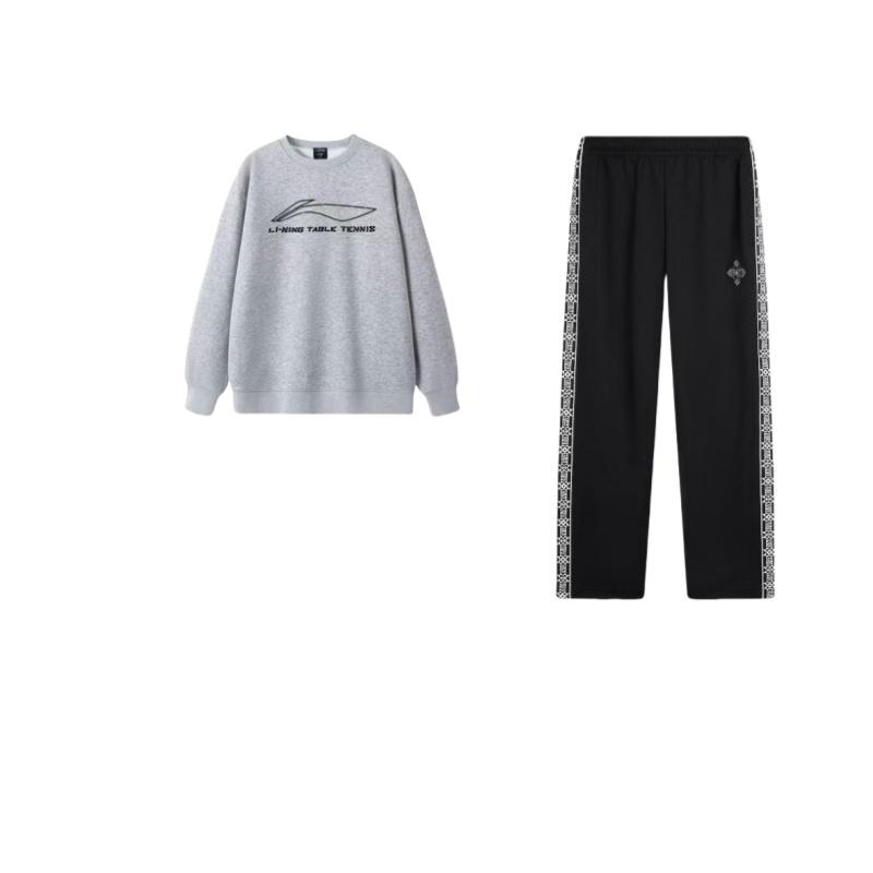 Li Ning Sports Fashion Series Trendy Sports Set Comfortable Long Sleeve Crew Neck Sweatshirt Casual Long Pants Men Activewear AWDTD13-2+AKYT683-3