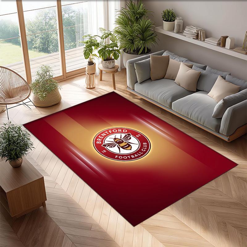 Brentford Football Print Crystal Velvet Rug, Comfortable Water Absorbent Non Slip Indoor Floor Carpet