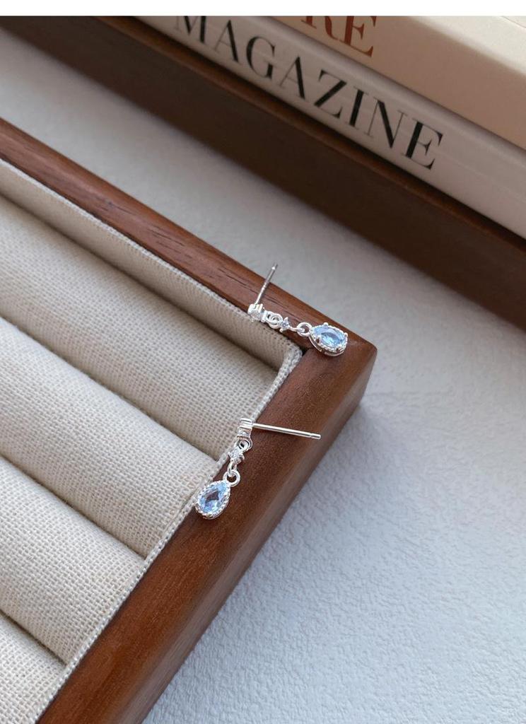 Sterling Silver Mermaid's Tear Blue Zircon Tassel Earrings for Women - Elegant and Luxurious Studs
