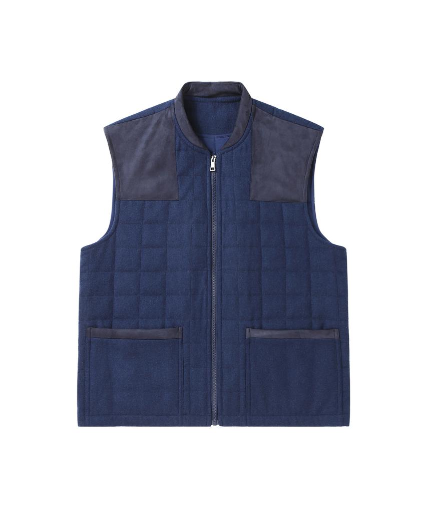 Solew Square Quilted Wool Vest_Navy