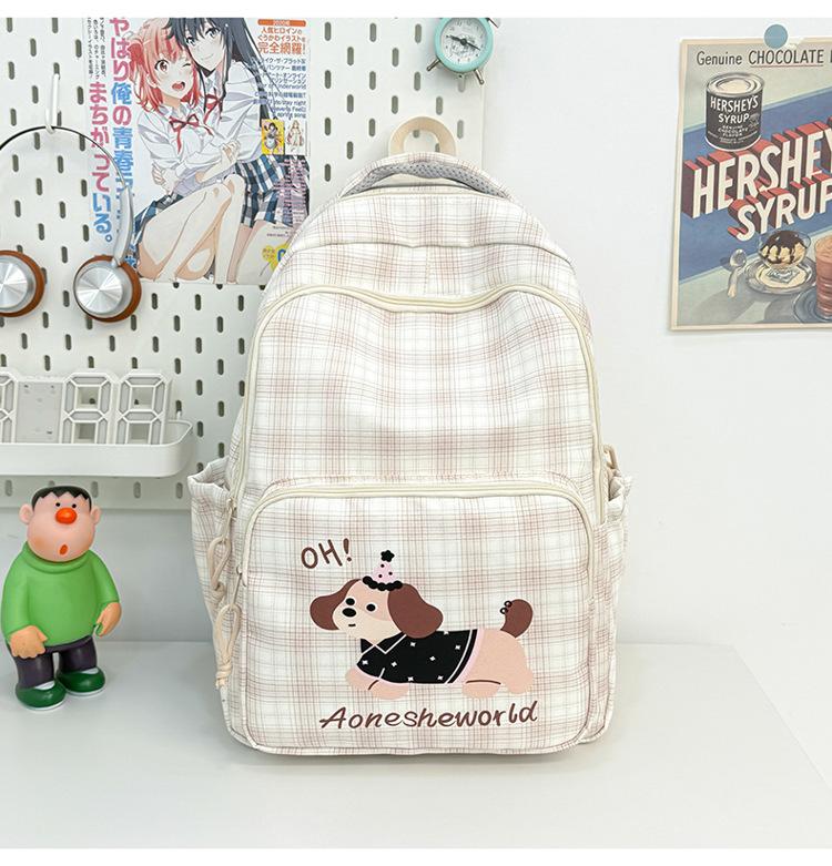 Schoolbag New Large Capacity Plaid Cute Backpack Youth Fashion Student School Bag Going Out Lightweight Cartoon Casual Backpack