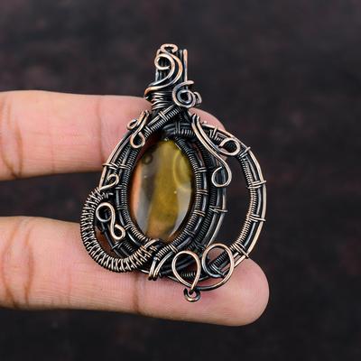 Polychromer Jaspis Anhänger Kupferdraht umwickelter Anhänger Handgefertigter Edelsteinanhänger Einzigartiges Kupferdesign Schmuck Geschenk für Ihn Brandneuer Anhänger