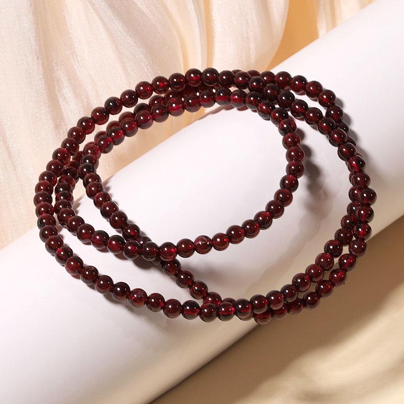Exquisite Women's Garnet & Hetian Jade Three-Circle Lucky Bead Bracelet