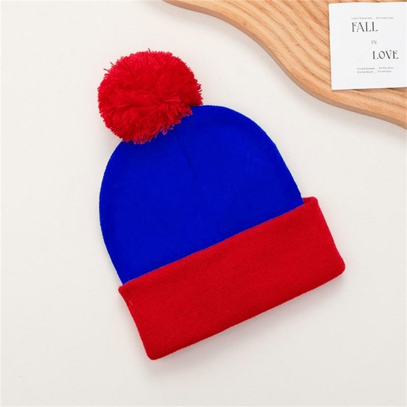 Soft Knitted Hat Color Contrast Stretchy Pullover Hat for Holiday Celebration Family Gathering Photography Pompoms Hat