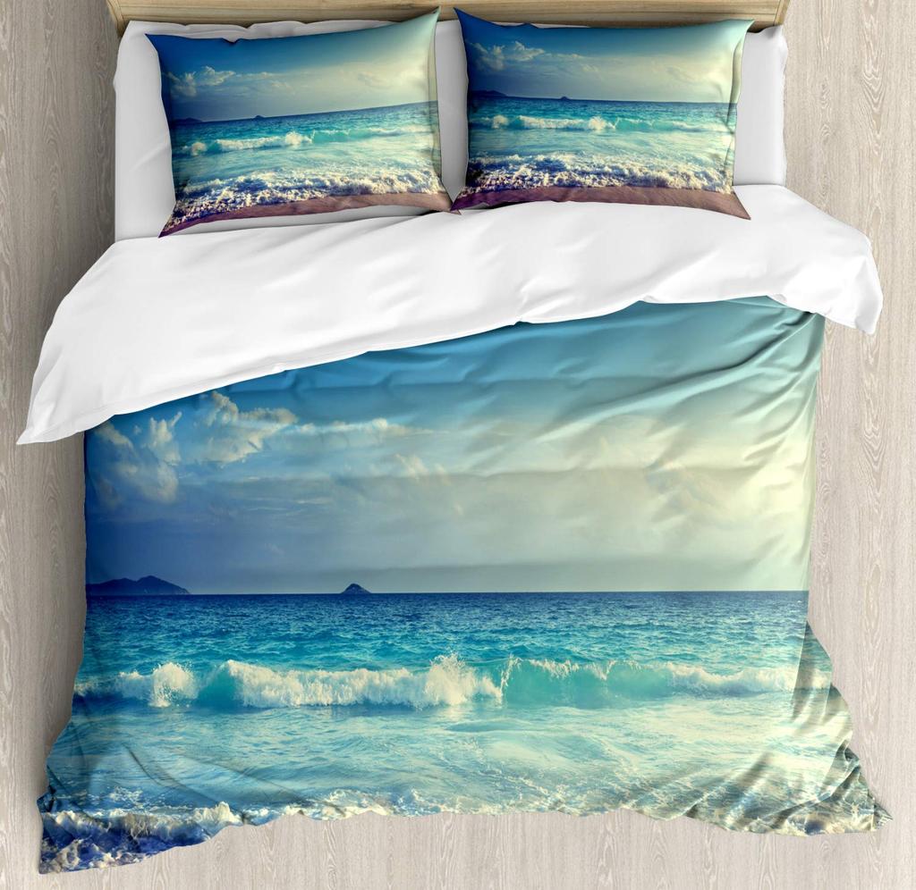 Sea Waves Duvet Cover Sets For Teens Adults Lightweight Quilt Covers Blue Ocean Coastal Themed Bedding Set Room Decor No Quilt