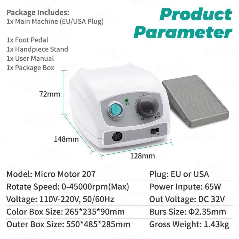65W Dental Micro Motor Portable Micromotor Dental Polishing Machine Lab Equipment Dentist Nail Drills Tools