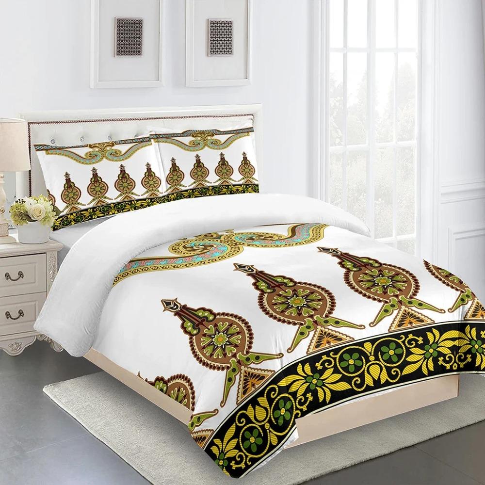 3D Deluxe Black Gold Striped Bedding Ethiopia Style Bed Three Sets Single Bed Double Bed Quilt Cover 2 Pillowcases