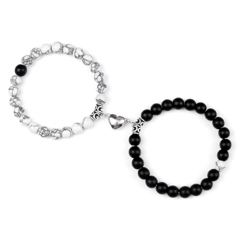 Hot Sale 2Pcs/Set Beads Bracelet For Lovers Natural Stone Distance Heart Magnet Couple Bracelets Friendship Fashion Jewelry Gift