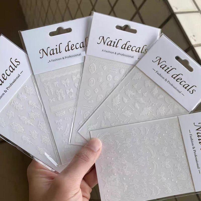 

2025 New Nail Beauty Nail Stickers Paper Bows Necklace Ribbon Ribbon Nail Stickers Fancy Applique Nail Ornament [Combination of 5 white lace] 756 series