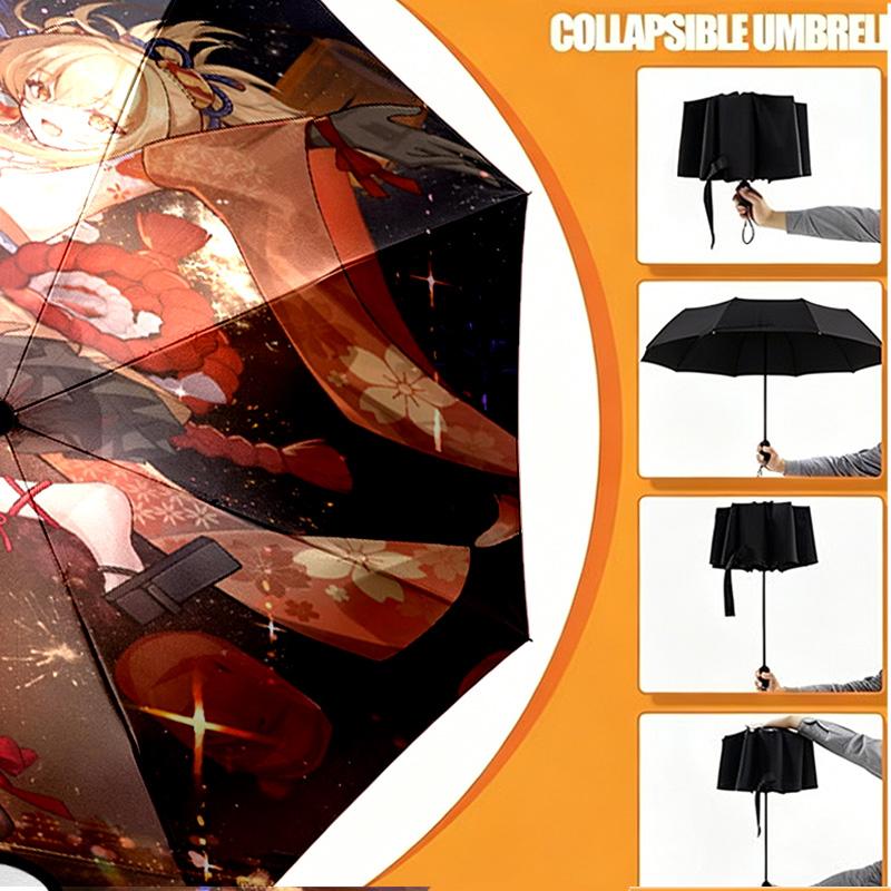 Custom Name Personalized Genshin Impact Print Umbrella, Auto Open Close, 8‑Rib Sturdy Frame, Commute Camping Hiking Use, Birthday Gift