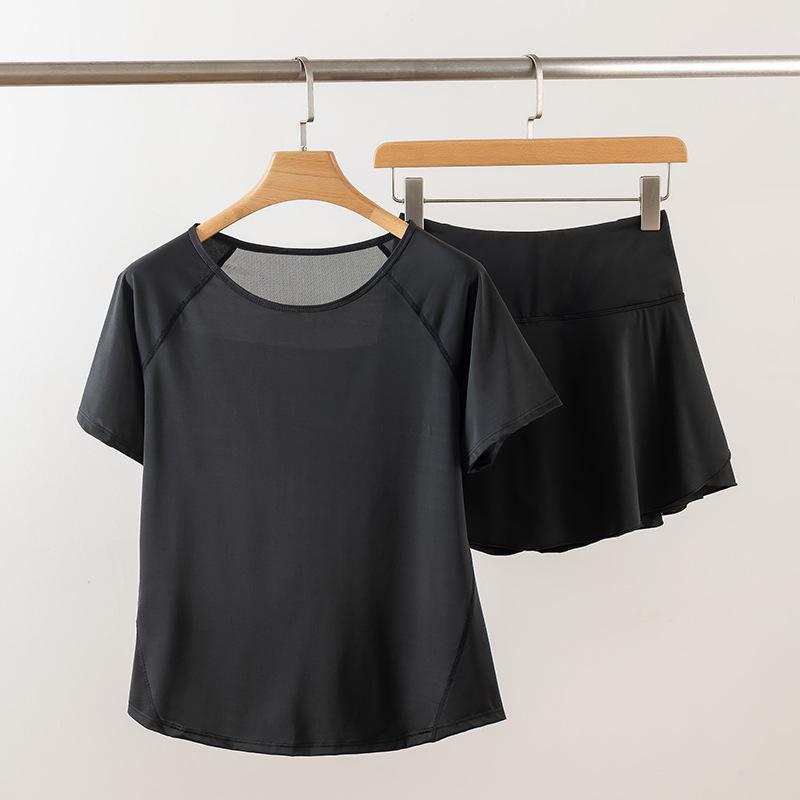 

Женский летний облегающий быстросохнущий комплект для йоги - Дышащий топ с коротким рукавом для бега на открытом воздухе и фитнеса Extra Large чёрный